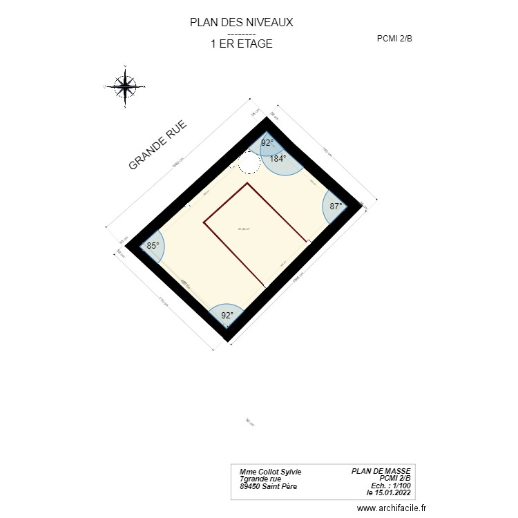 2eme etage. Plan de 1 pièce et 61 m2