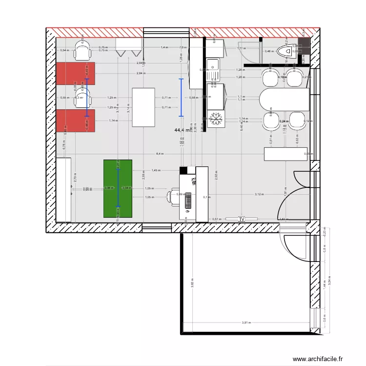 Prisc de cuir. Plan de 1  et 44 m²