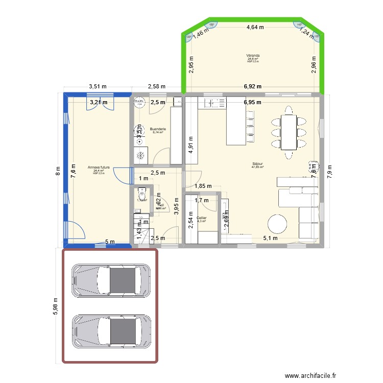 Maison 2. Plan de 7 pièces et 119 m2
