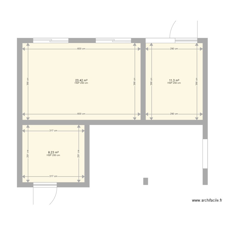  atelier. Plan de 3 pièces et 44 m2