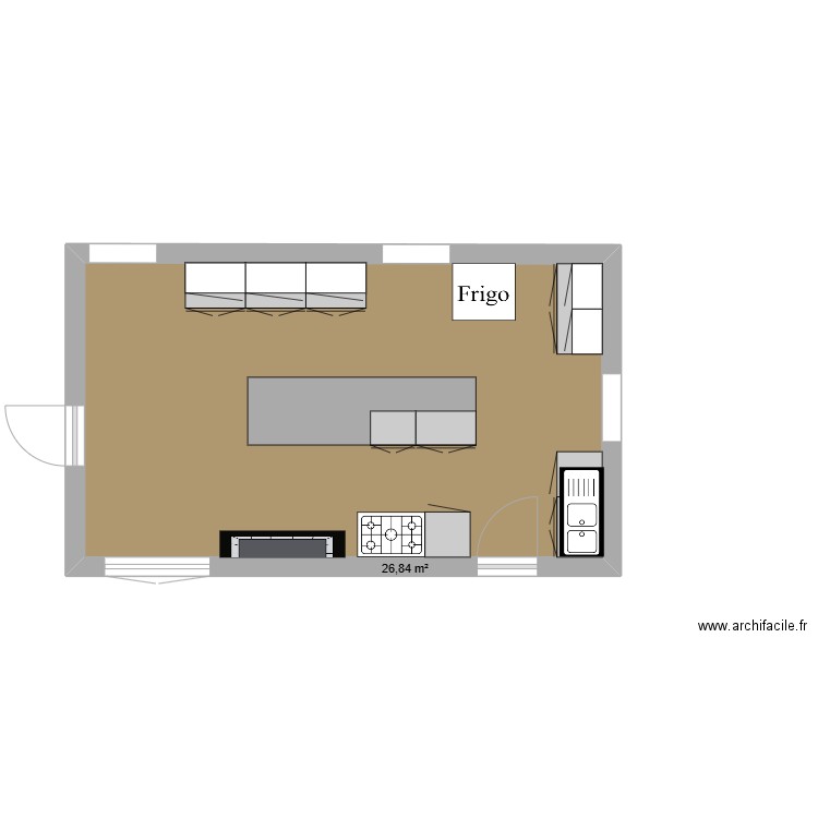 sonnac  cuisine. Plan de 1 pièce et 27 m2