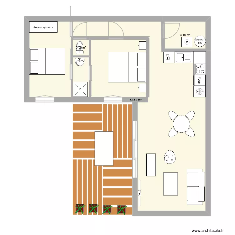 monta. Plan de 3  et 56 m²