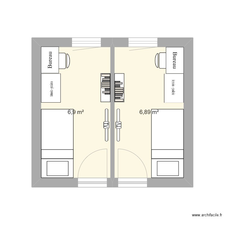 Transfo chambre en 2 chambres individuelles. Plan de 0 pièce et 0 m2