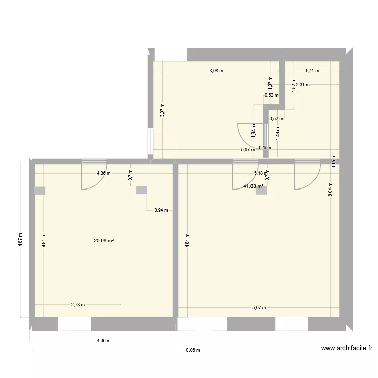 RDC 180avant travaux. Plan de 2 Pièces et 63 m²