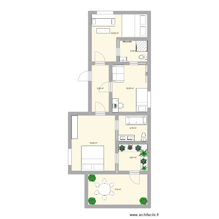 2eme étage proj tech kayp. Plan de 8 pièces et 68 m2