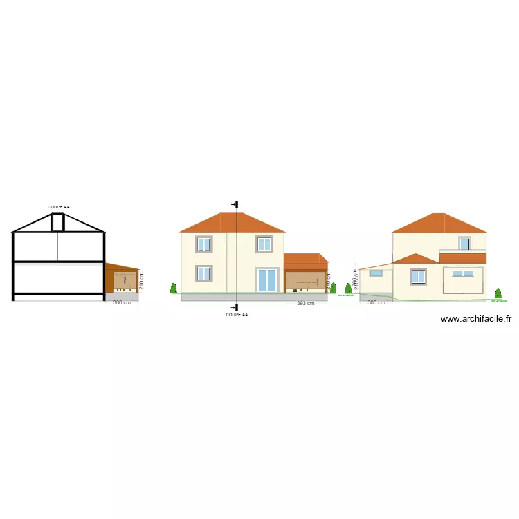 Facade Cot&eacute; Arri&egrave;re Apr&egrave;s Travaux. Plan de 