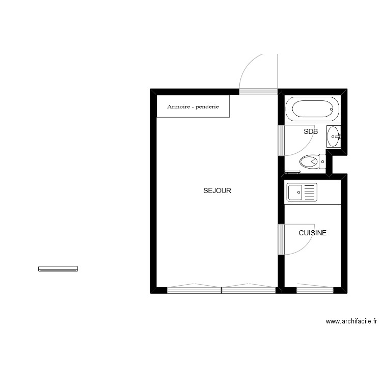 DESMOND. Plan de 3 pièces et 23 m2