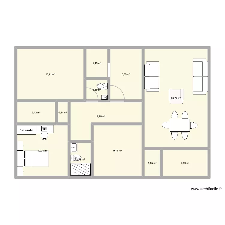 app 4 pieces. Plan de 13  et 89 m²