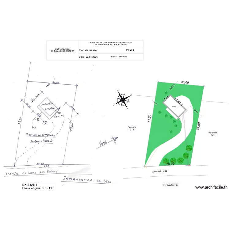 Plan de masse. Plan de 1  et 84 m²