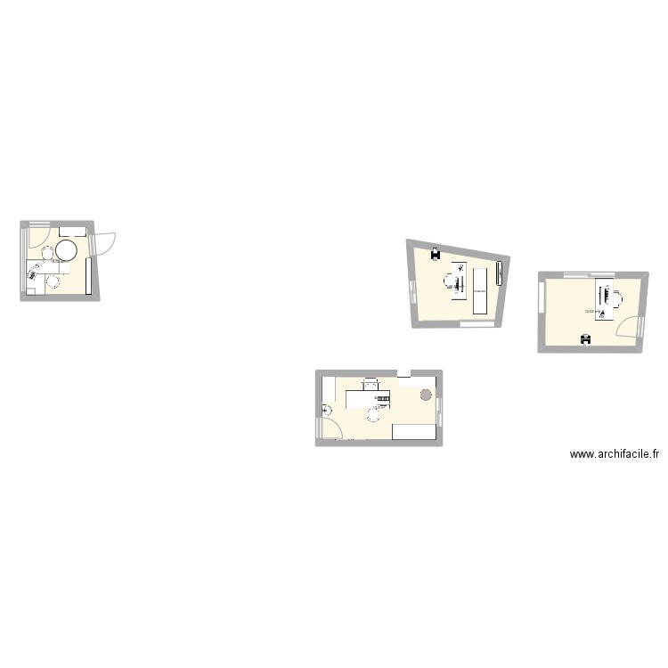 plan bureau admission. Plan de 4 pièces et 44 m2