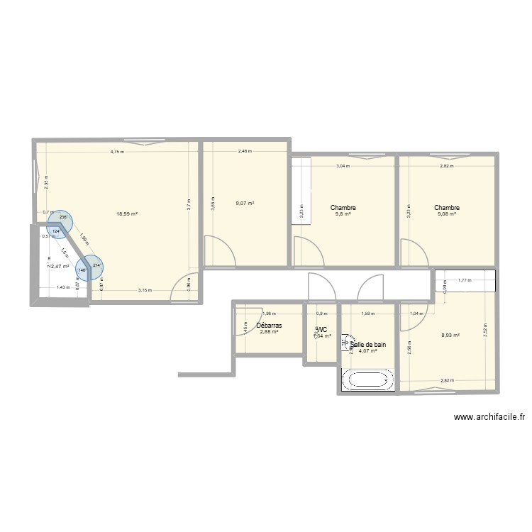 Appart Laval. Plan de 9 pièces et 67 m2