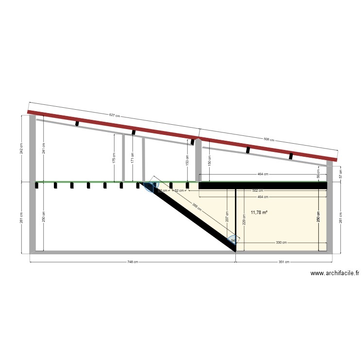 REZA BEZIERS COUPE 1. Plan de 1 pièce et 12 m2