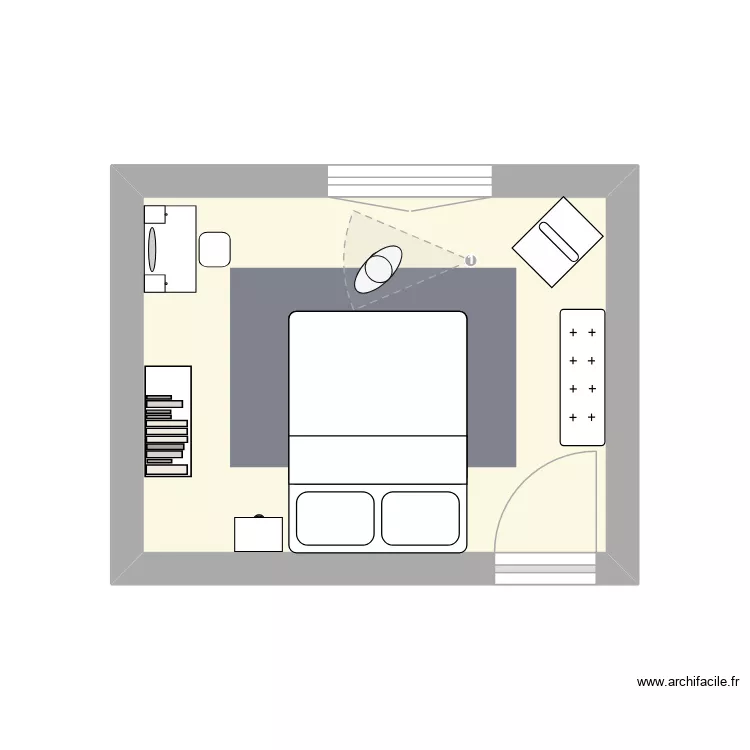 Studio lit &agrave; gauche face fen&ecirc;tre. Plan de 1  et 10 m²