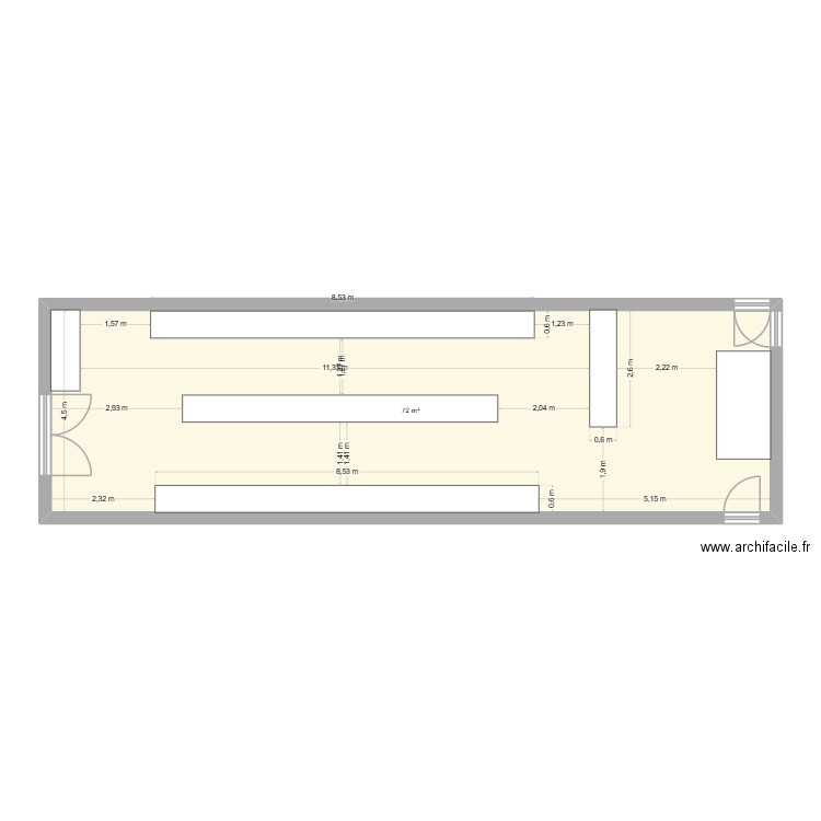 plan. Plan de 1 pièce et 72 m2