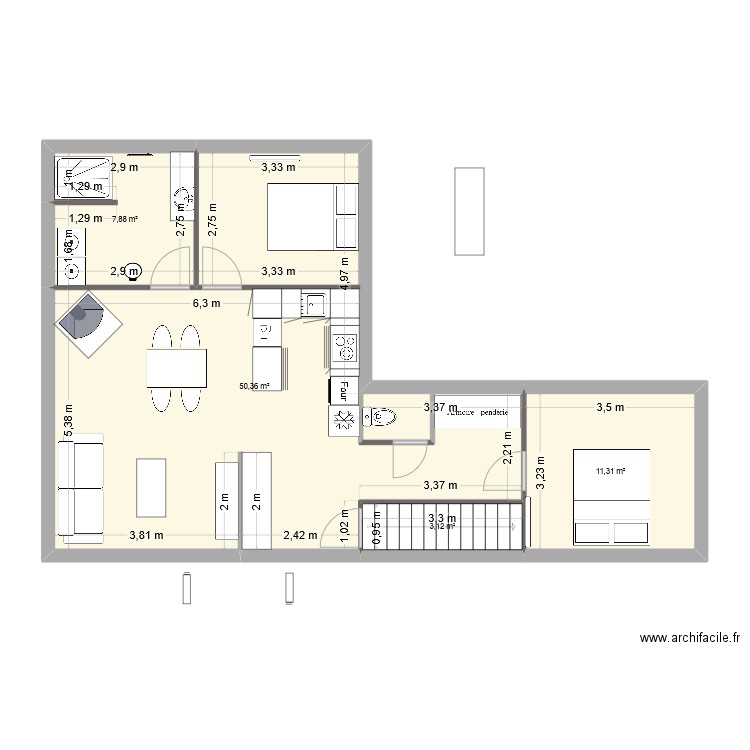 Appart Chaumont 2. Plan de 4 pièces et 73 m2