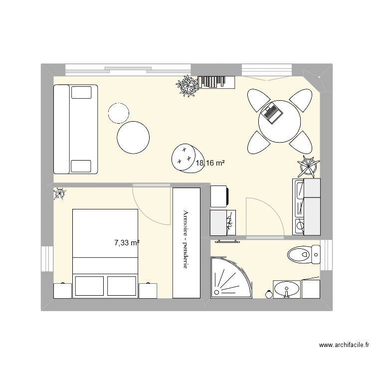 studio 2. Plan de 3 pièces et 25 m2