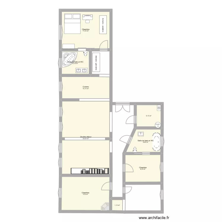 andie1. Plan de 9  et 104 m²