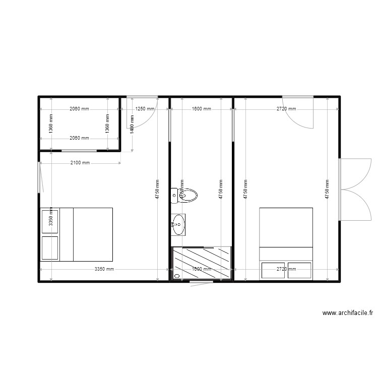 extention. Plan de 4 pièces et 36 m2