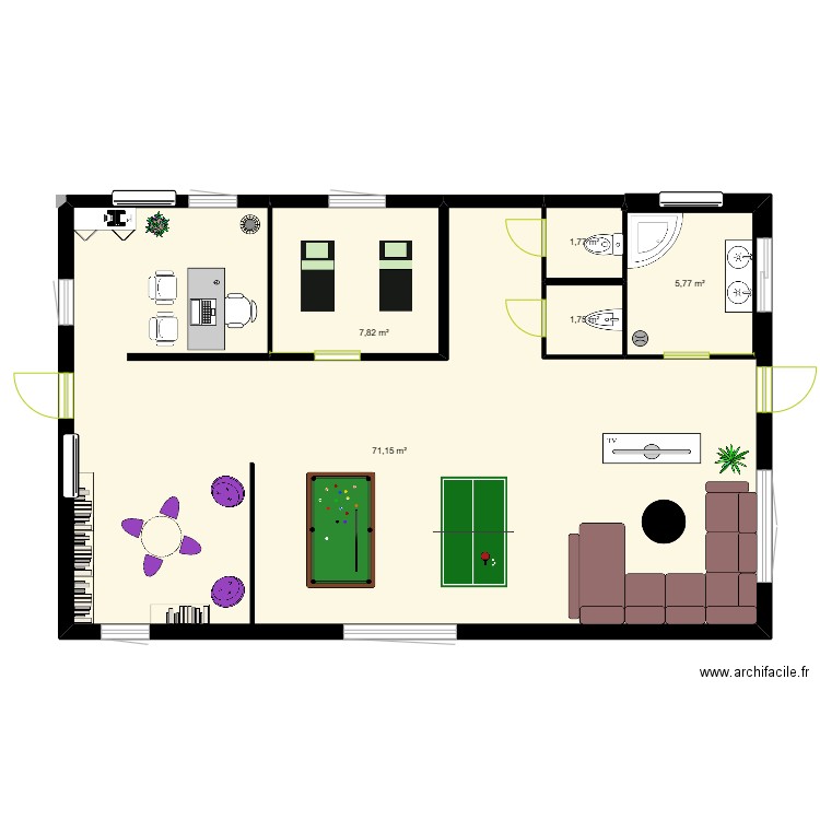 conciergerie d'entreprise. Plan de 5 pièces et 88 m2