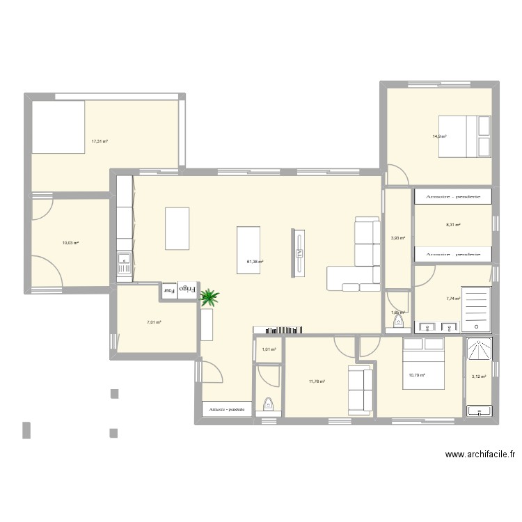 Le Teich. Plan de 13 pièces et 159 m2
