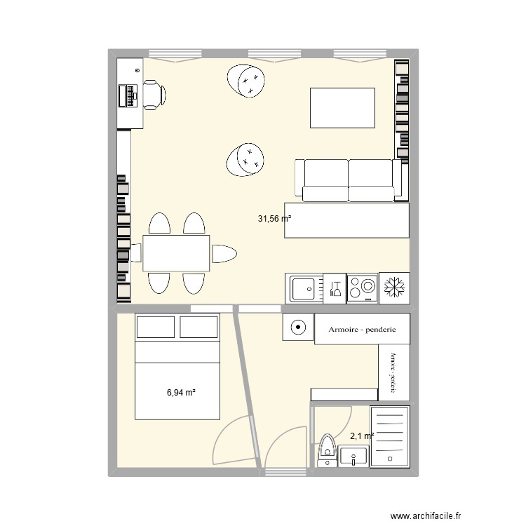 Mathieu et Anicia v8. Plan de 3 pièces et 41 m2