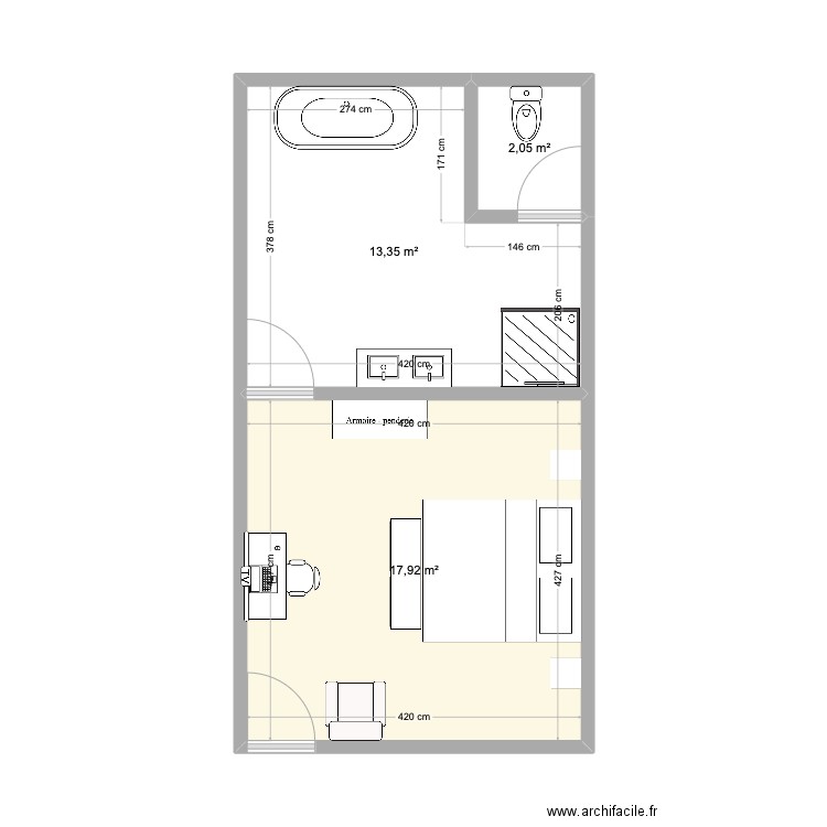 Nouvelle Deluxe. Plan de 3 pièces et 33 m2