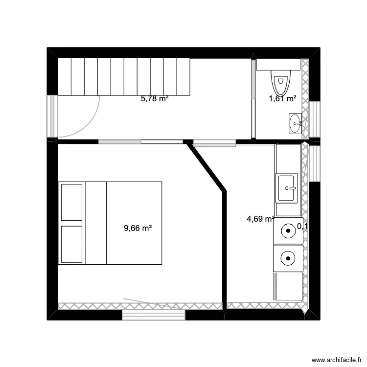 HUGUENOT 2-1. Plan de 5  et 22 m²