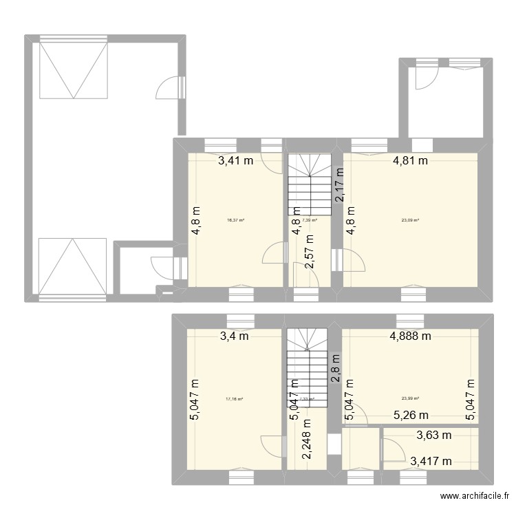 base. Plan de 6 pièces et 95 m2