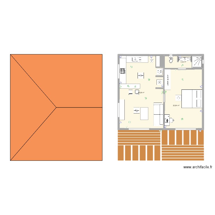 house 1. Plan de 3 pièces et 54 m2