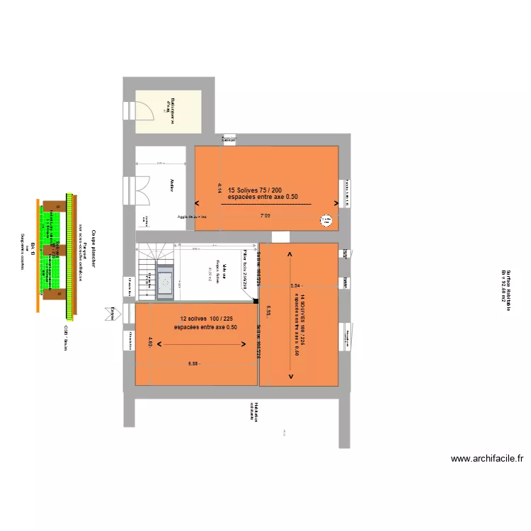 Loft Agrandissement Plancher.+ Coupe +1m. Plan de 