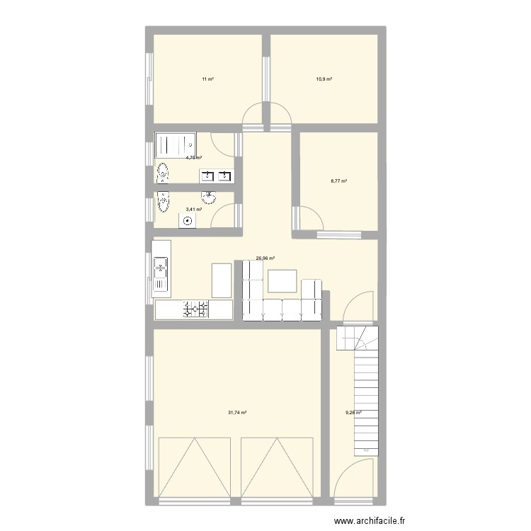 maison taliouine. Plan de 8 pièces et 107 m2