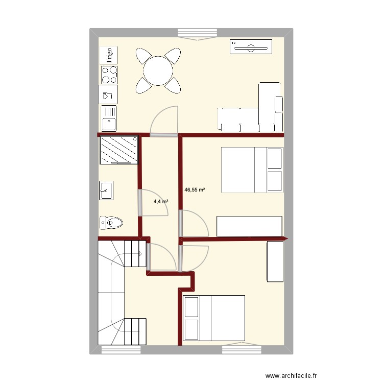 plan Didier. Plan de 2 pièces et 51 m2
