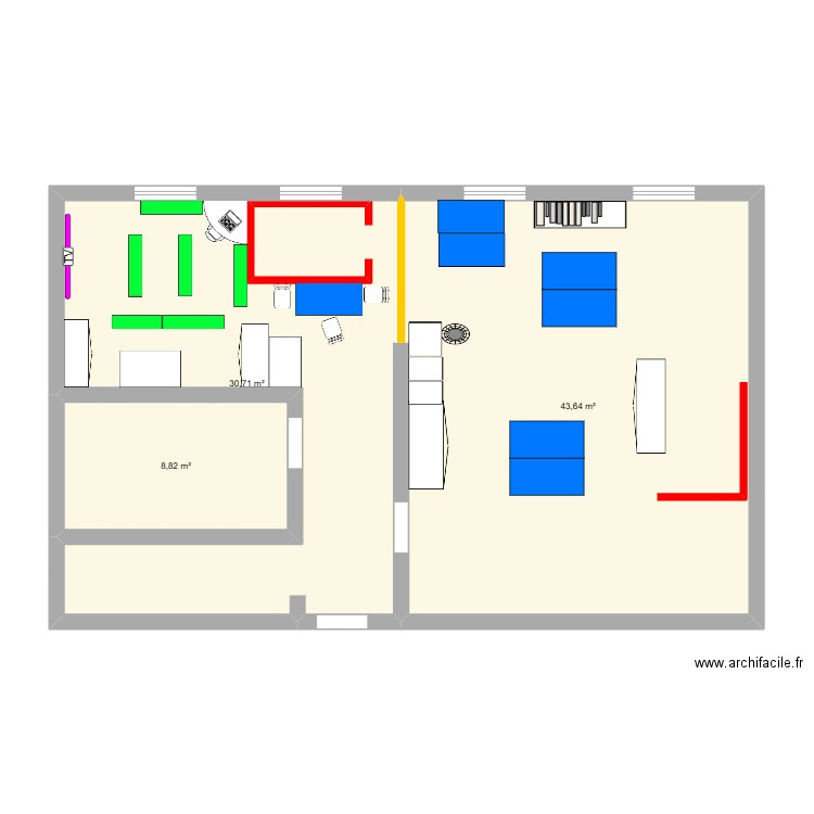 classe de stage. Plan de 3 pièces et 83 m2
