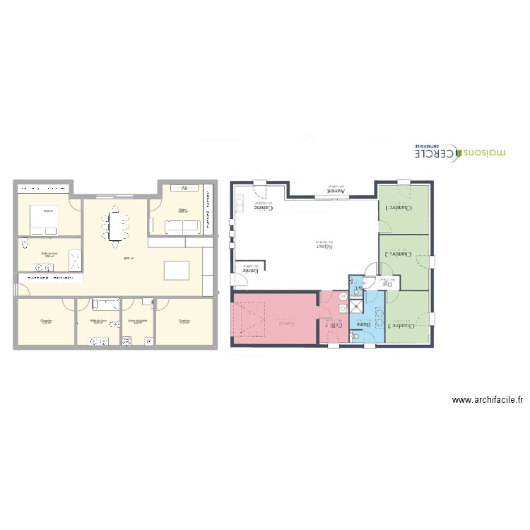 MAISON cercle. Plan de 8 pièces et 121 m2