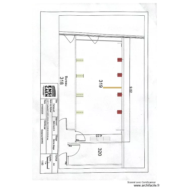 ENSI CAEN salle A319. Plan de 