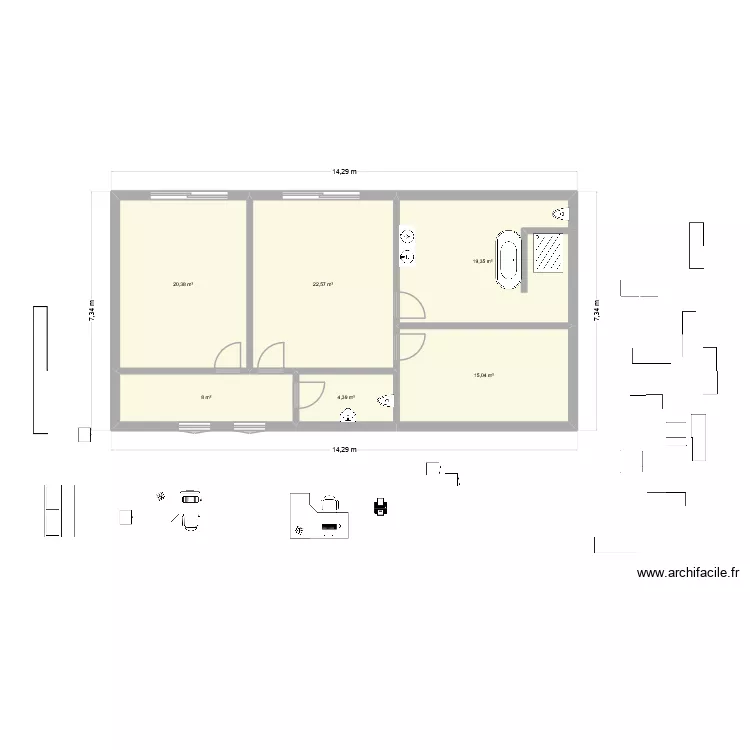 etage. Plan de 6  et 90 m²