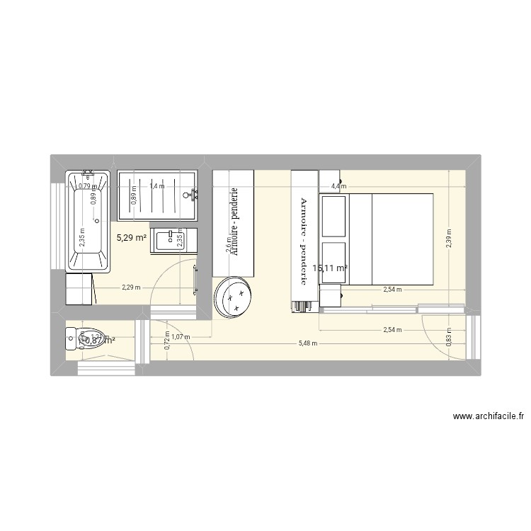 SDB Epinoches. Plan de 3 pièces et 21 m2