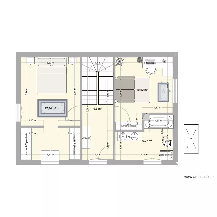 ETAGE 1 bis - maison. Plan de 4 Pièces et 45 m² ETAGE 1 bis - maison. Plan de 4 Pièces et 45 m²