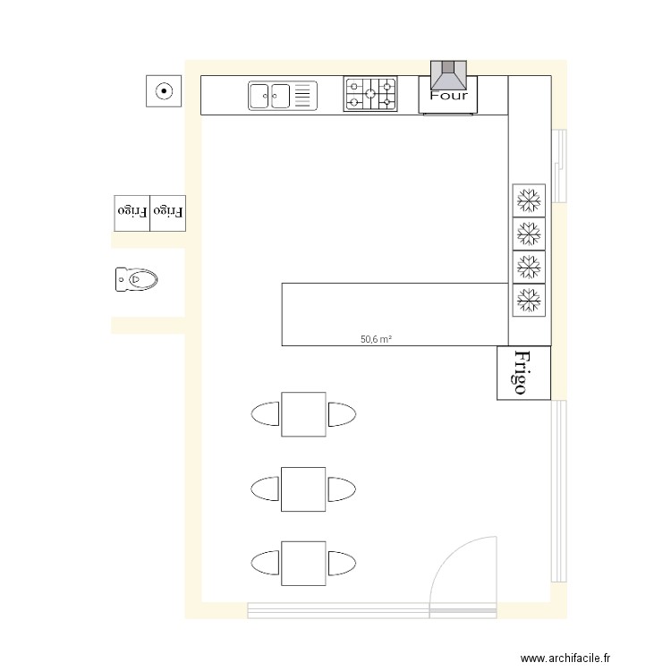 Pizzeria. Plan de 1 pièce et 51 m2