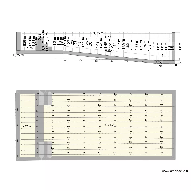 mur_cot&eacute; chemin_cotes. Plan de 2  et 37 m²