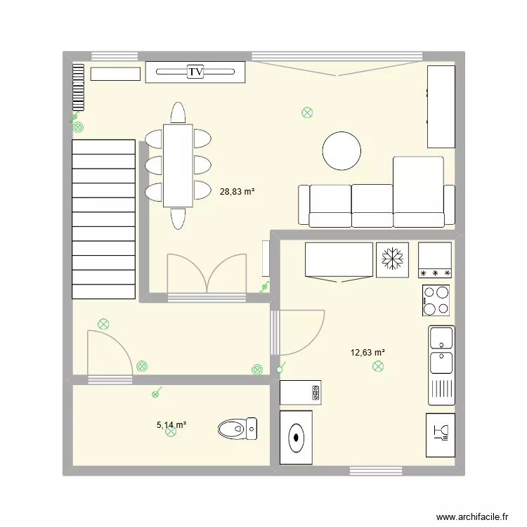 Am&eacute;nagement Salon. Plan de 3  et 47 m²