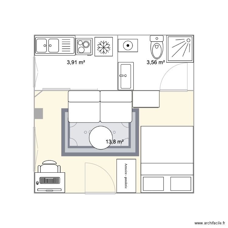Appart. Plan de 4 pièces et 21 m2