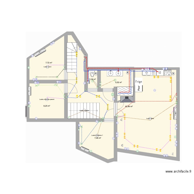 SALON. Plan de 6 pièces et 73 m2