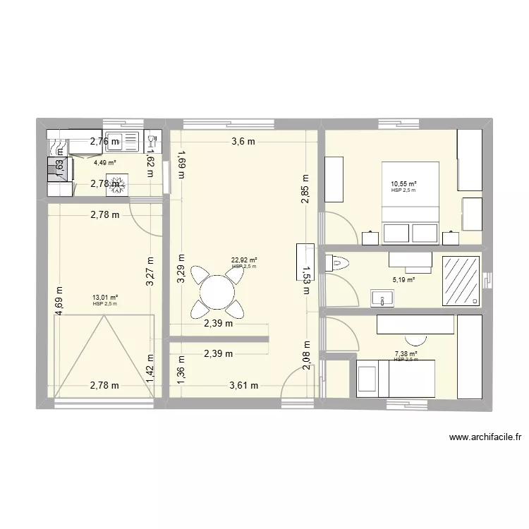 maison. Plan de 6 pièces et 64 m²