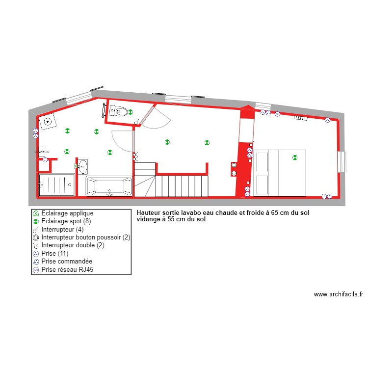 1er étage . Plan de 5 pièces et 36 m2