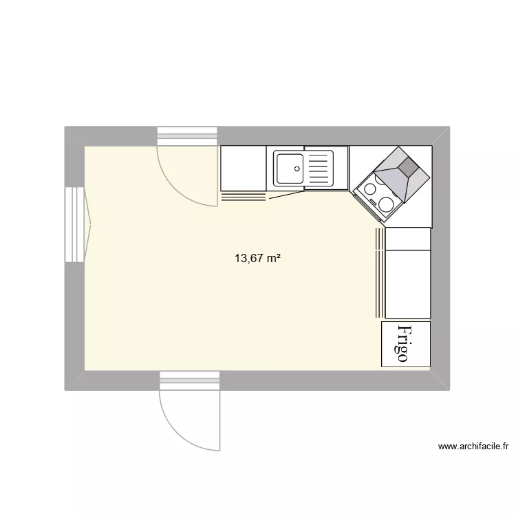 Cuisine 2. Plan de 1 pièce et 14 m²