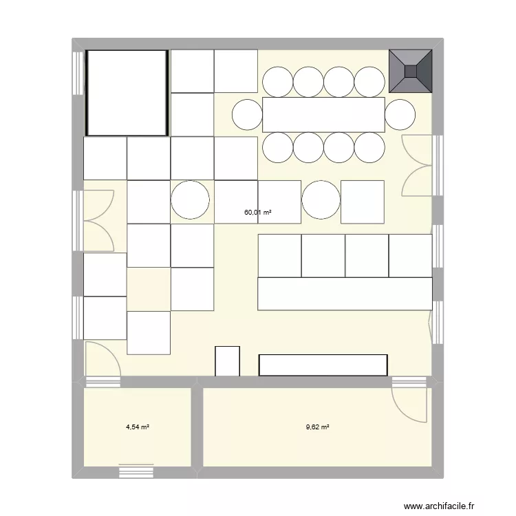 Taverne. Plan de 3  et 74 m²