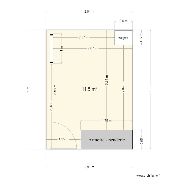 chambre momo 01. Plan de 1 pièce et 12 m2
