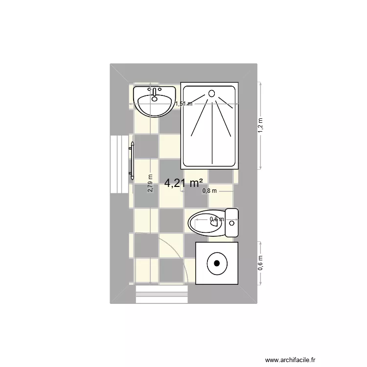 salle de bain bis. Plan de 1 pièce et 4 m² salle de bain bis. Plan de 1 pièce et 4 m²