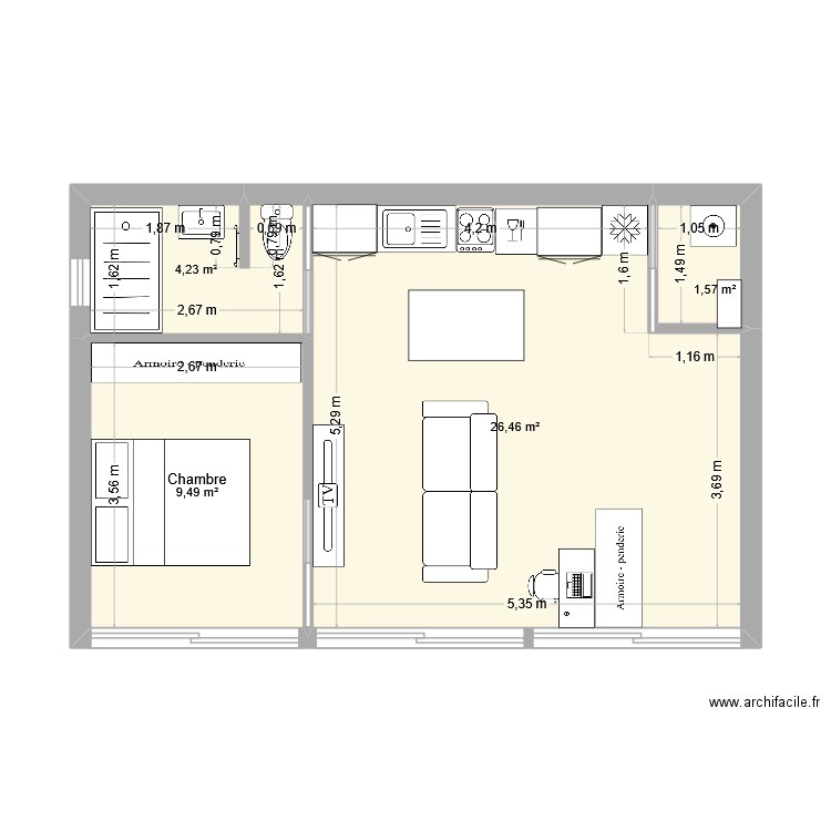Projet avec Ben n°1. Plan de 4 pièces et 42 m2